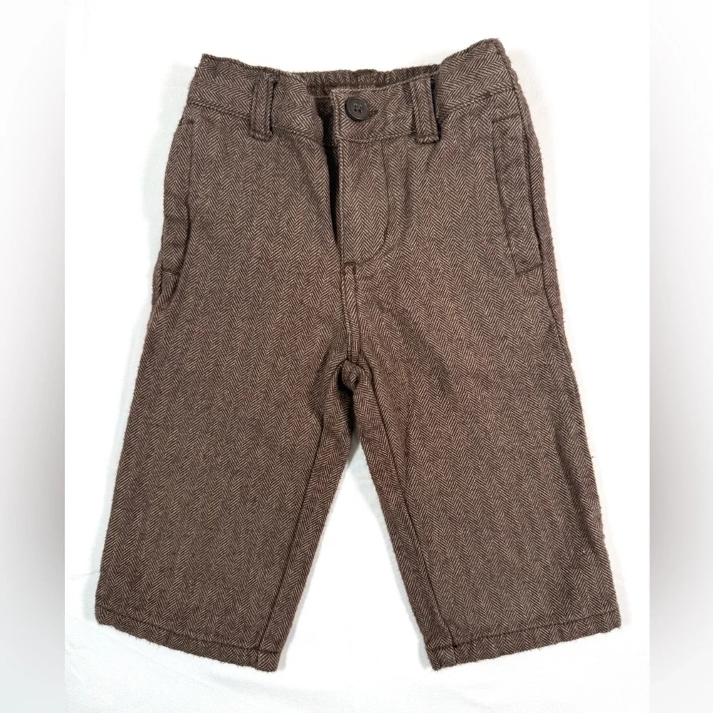 GYMBOREE‎ Baby Brown Herringbone Woven Pants 6-12 Months Classic Tailored Style